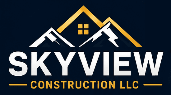 Skyview Construction LLC — mountains and gold roofline logo